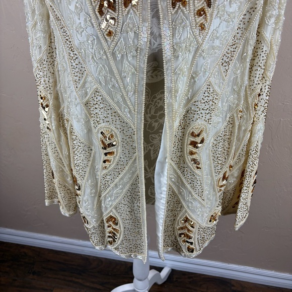 Vintage Royal Feelings Cream Ivory Embellished Beaded Evening Jacket Silk 2X - Picture 3 of 15